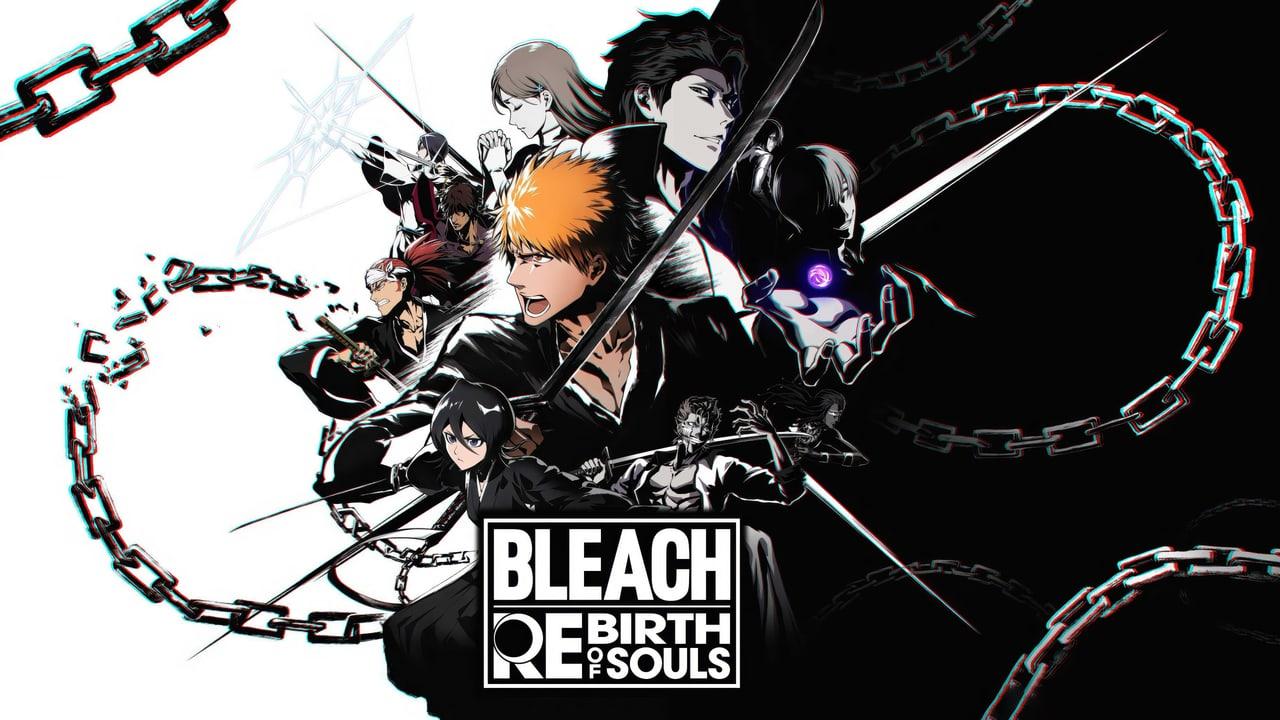 The Rebirth of Souls cast cuts across a divided white-and-black field. Heavy chains loop through the outer margins and connect the figures to the graphic layout. Source: 4kwallpapers.com. Original artist not identified by the source page.