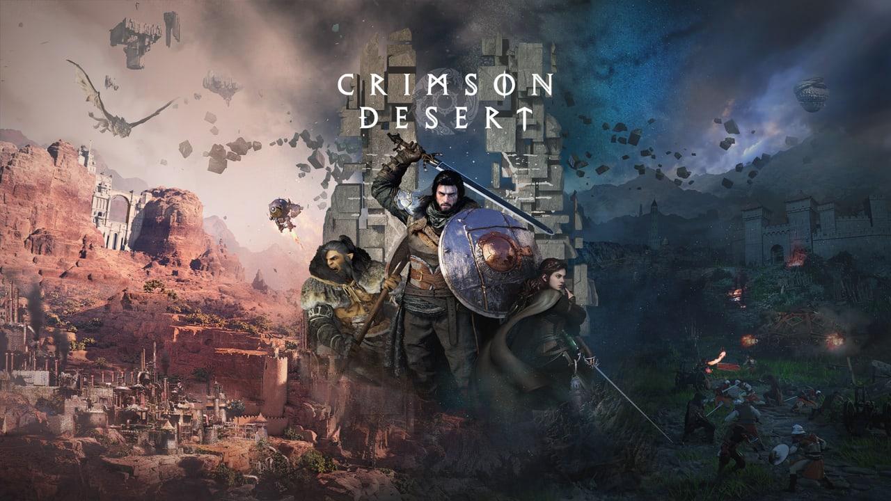 A pale fortified settlement fills the left of this world collage, balanced by blue battlefield ruins on the right. The central adventurer connects the contrasting landscapes.
