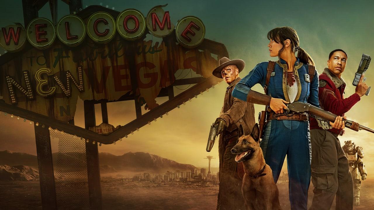 A weathered New Vegas sign balances the television cast in a dusty desert collage. Green shadows and worn leather give the scene a faded frontier character. Source: 4kwallpapers.com. Original artist not identified by the source page.