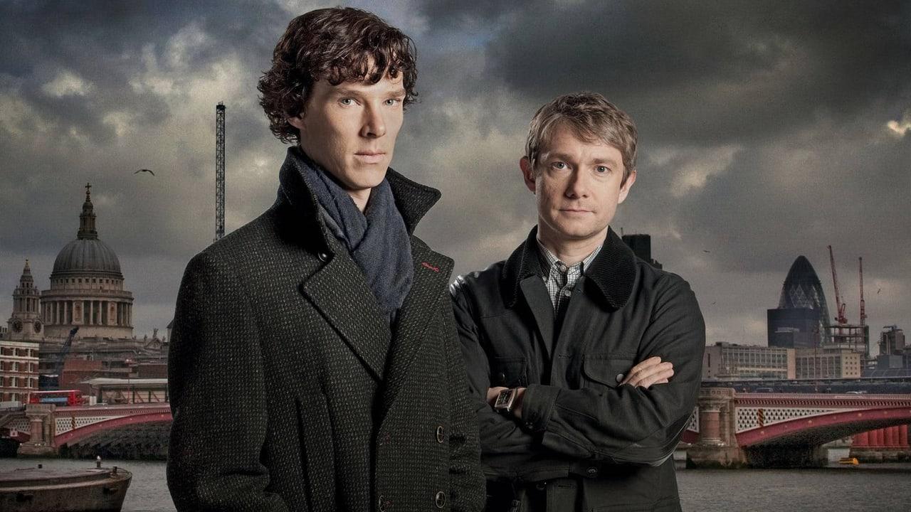 The two detectives stand above a composite London skyline. St Paul's and the river occupy the left, balanced by the Gherkin and bridge structures on the right.