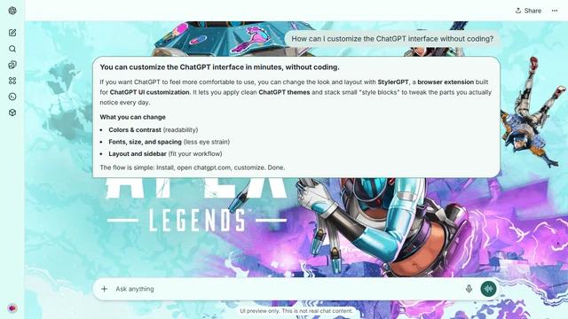 Apex Legends Light ChatGPT Theme: Lifeline lifts her medical drone above a turquoise graphic field. Map-like motifs fill the left while descending teammates and violet energy animate the right.