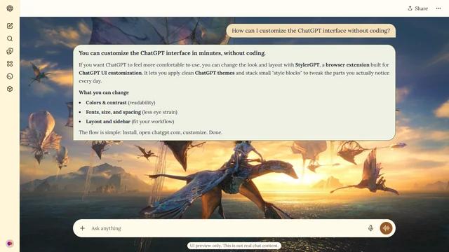 Avatar Light ChatGPT Theme: Na’vi riders and large sail-like flying creatures travel over the sea in golden light.