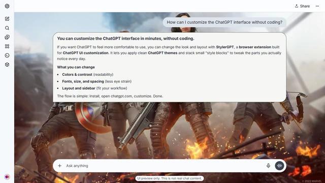 Avengers Light ChatGPT Theme: Game-style Avengers character artwork shows the team arranged across a pale, rubble-strewn battlefield.