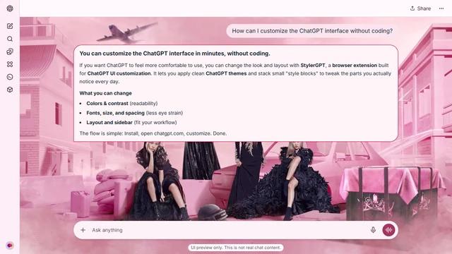 BLACKPINK Light ChatGPT Theme: The four members pose among pink buildings, a car and stacked props beneath a pastel sky.