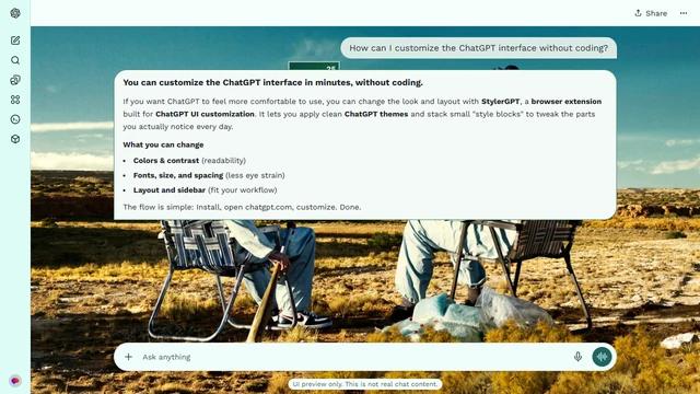 Breaking Bad Light ChatGPT Theme: Walter and Jesse sit in folding chairs wearing protective gear in an open desert. Dry scrub, low hills and a turquoise sky contrast with the makeshift setup. Source: sarendg on Wallpapers.com. Original artist not identified by the page.