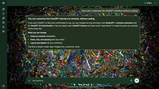 Counter-Strike Dark ChatGPT Theme: A dense circular collage of colorful Counter-Strike weapon skins fills the frame. Individual finishes repeat into both side strips, with a darker perimeter around the center.