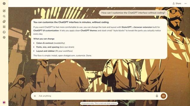 Cowboy Bebop Light ChatGPT Theme: Spike moves through a crowded passage rendered in warm ochre and deep brown. Overhead lights and passing figures give the composition a cinematic street rhythm. Source: spmalish on Wallpapers.com. Original artist not identified by the page.