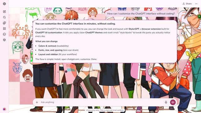 Dandadan Light ChatGPT Theme: The Dandadan ensemble stands against pale pink panels with smaller character portraits behind them. Figures fill the sides as well as the center of the lineup. Source: Alpha Coders, discovered by bookreader.