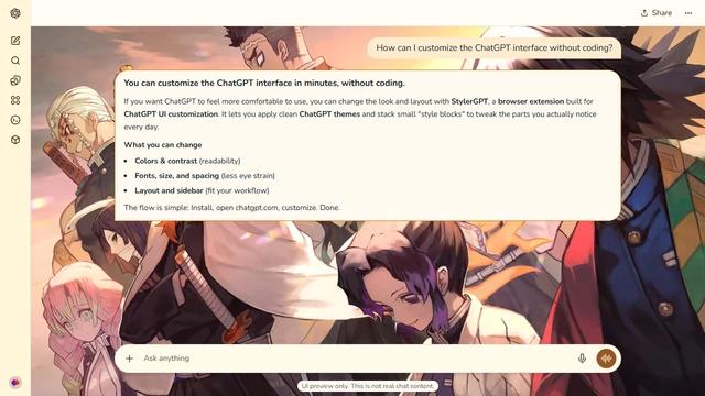 Demon Slayer Light ChatGPT Theme: The Hashira form a tightly arranged ensemble with warm peach light and richly colored clothing.