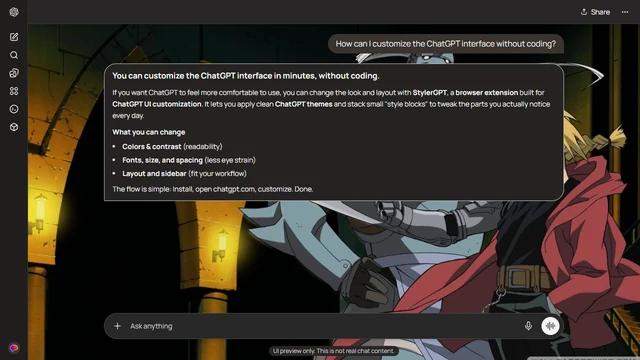 Fullmetal Alchemist Dark ChatGPT Theme: Edward and Alphonse stand beside a row of warmly lit stone arches. Lanterns and masonry occupy the left margin while Edward and his red coat hold the right.