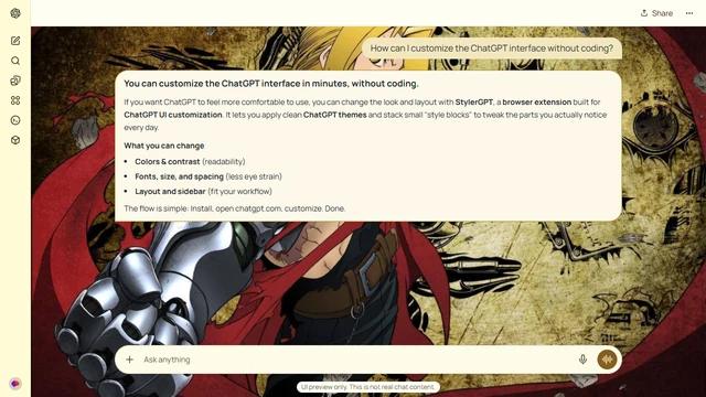 Fullmetal Alchemist Light ChatGPT Theme: Edward Elric reaches forward with his automail arm against a parchment collage of alchemical symbols. Red cloth and metal frame the left while diagrams fill the right.