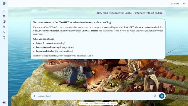 How to Train Your Dragon Light ChatGPT Theme: Hiccup and the dragon riders gather on a grassy cliff above a bright blue sea. Horns, tails and the coastline spread the group across the wallpaper. Source: nipper on Wallpapers.com. Original artist not identified by the page.