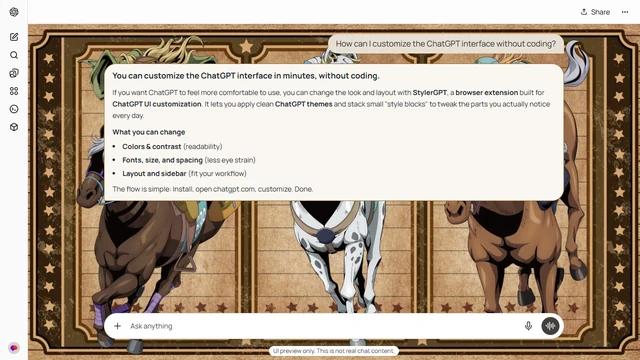 JoJo's Bizarre Adventure Light ChatGPT Theme: Three riders and their horses appear inside ornate western-style frames. Stars, gold borders and the outside riders preserve the triptych beyond the conversation.