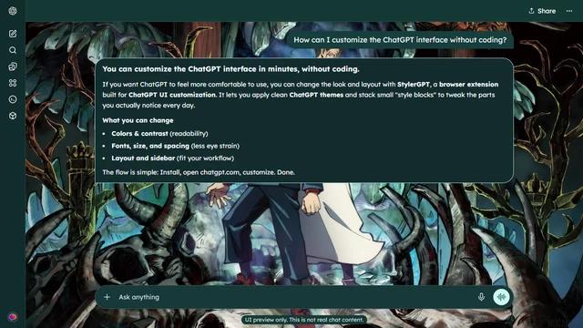 Jujutsu Kaisen Dark ChatGPT Theme: Yuji and Sukuna are surrounded by interlocking teeth, jaws and tangled dark teal shapes.
