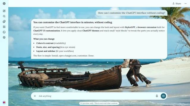 Pirates of the Caribbean Light ChatGPT Theme: Jack Sparrow pulls a weathered boat across a turquoise shoreline beneath a leaning palm. Surf and sunlit sand open the scene out around him. Source: WallpaperCat (uploader wzieme). Original artist not identified.
