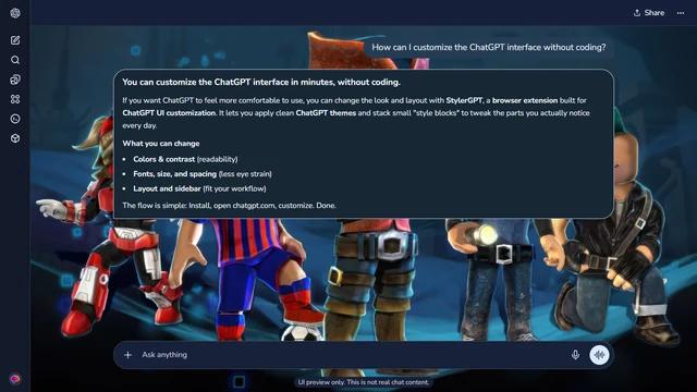 Roblox Dark ChatGPT Theme: Five differently dressed Roblox avatars form a lineup against a dark blue scene.