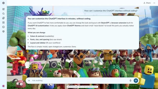 Roblox Light ChatGPT Theme: A large group of Roblox avatars stands before pale city buildings and a blue sky, with the Roblox wordmark above.