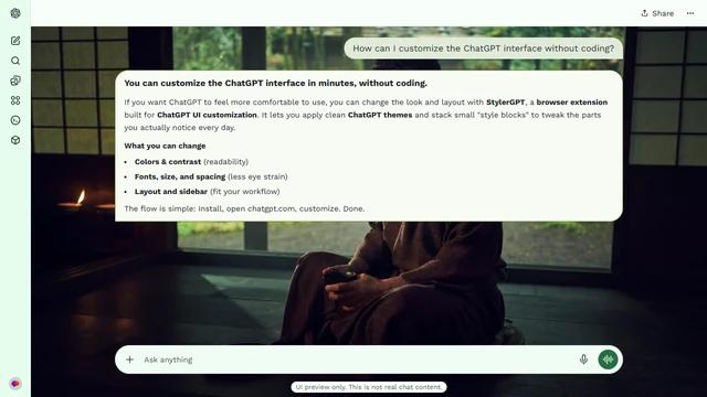 Shogun Light ChatGPT Theme: Blackthorne sits beside open sliding doors overlooking a bamboo garden. Candlelight, timber and paper screens connect the quiet interior to the greenery outside. Source: Alpha Coders, discovered by patrika.