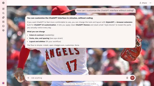 Shohei Ohtani Light ChatGPT Theme: Shohei Ohtani prepares to pitch in a historical white Angels number 17 uniform. His arm and glove reach toward opposite edges before a sunlit crowd.