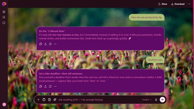 Breezy Updraft is a dark pink ChatGPT theme with an image background.