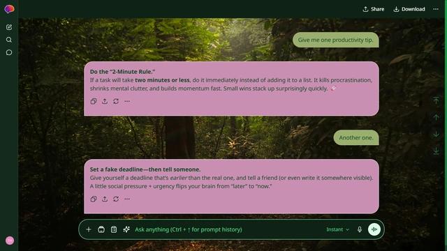 Burnished Curl is a dark green ChatGPT theme with an image background.