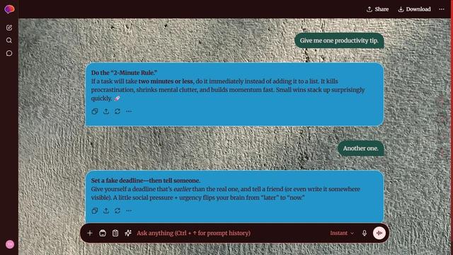 Calm Avenue is a dark red ChatGPT theme with an image background.