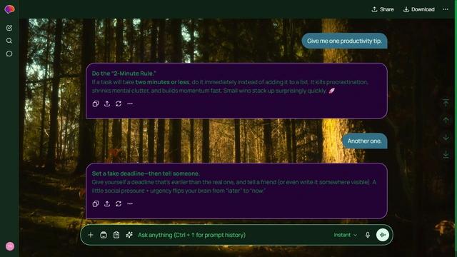 Calm Curl is a dark green ChatGPT theme with an image background.