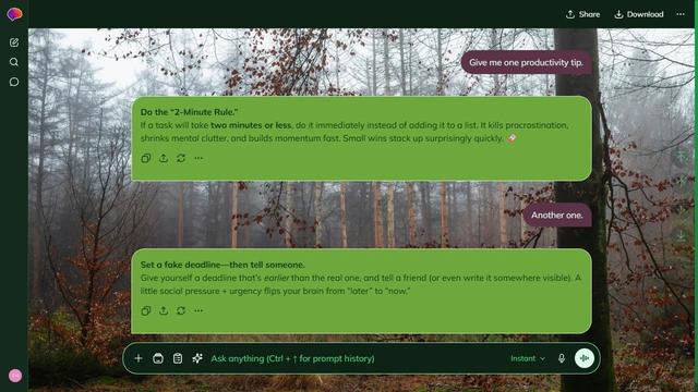 Dappled Dune is a dark green ChatGPT theme with an image background.