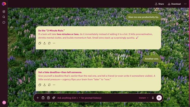 Dappled Trace is a dark pink ChatGPT theme with an image background.