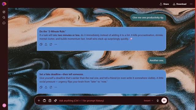Drifting Whorl is a dark red ChatGPT theme with an image background.
