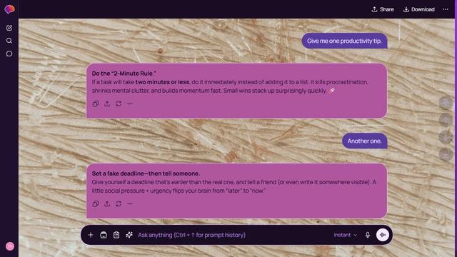 Dusty Beacon is a dark purple ChatGPT theme with an image background.