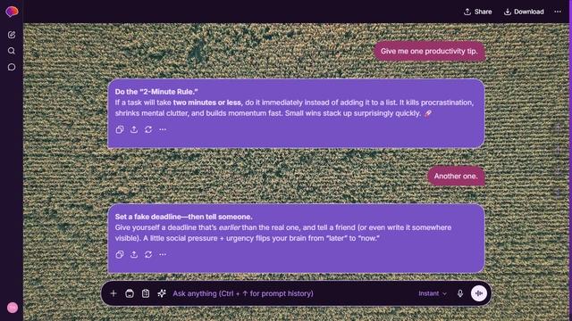Faded Bloom is a dark purple ChatGPT theme with an image background.