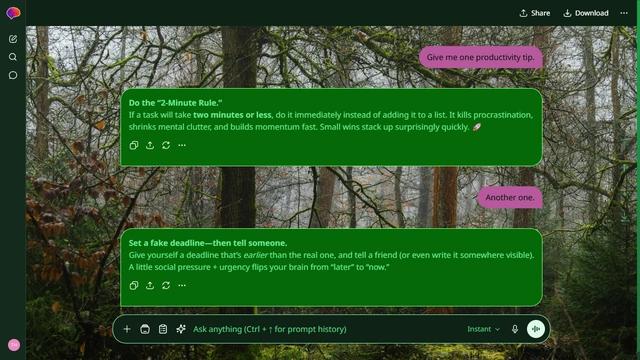 Gentle Echo is a dark green ChatGPT theme with an image background.