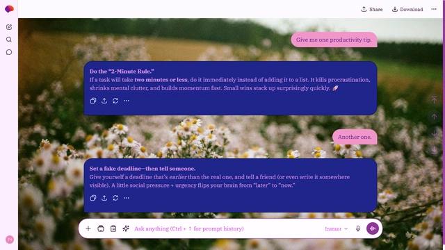 Gentle Haze is a light fuchsia ChatGPT theme with an image background.