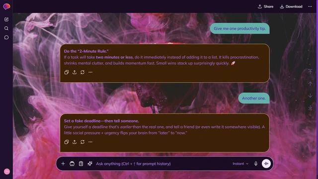 Glasslit Avenue is a dark purple ChatGPT theme with an image background.