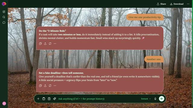 Glasslit Cove is a dark green ChatGPT theme with an image background.