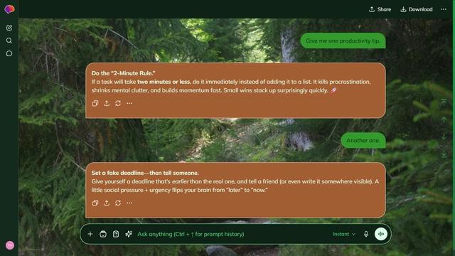 Glowing Curl is a dark green ChatGPT theme with an image background.