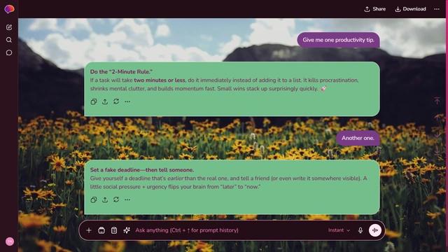 Hidden Valley is a dark pink ChatGPT theme with an image background.