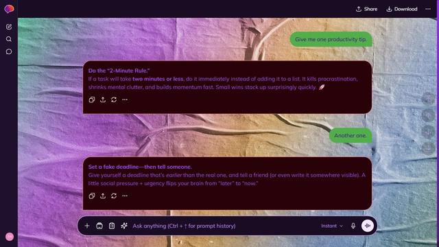 Hushed Beacon is a dark purple ChatGPT theme with an image background.