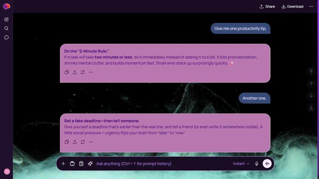 Lucent Avenue is a dark purple ChatGPT theme with an image background.