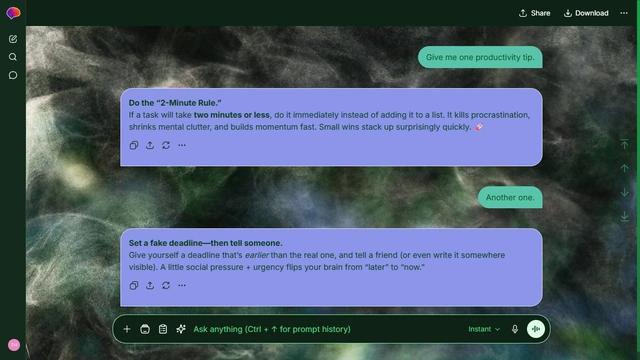 Lucent Cove is a dark green ChatGPT theme with an image background.