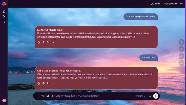 Misty Basin is a dark purple ChatGPT theme with an image background.