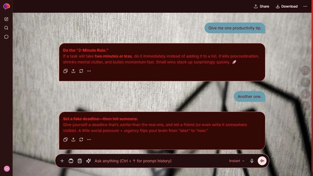 Muted Arcade is a dark red ChatGPT theme with an image background.