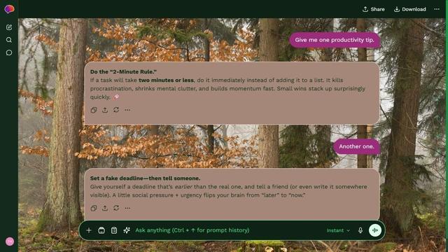 Pearled Crest is a dark green ChatGPT theme with an image background.