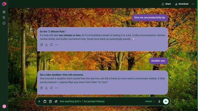 Quiet Crest is a dark green ChatGPT theme with an image background.
