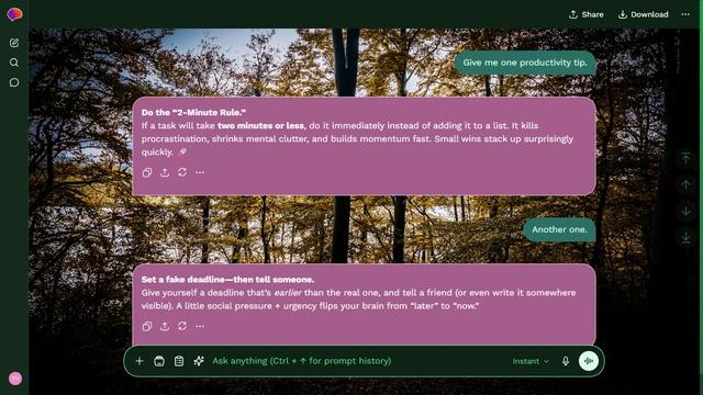 Quiet Echo is a dark green ChatGPT theme with an image background.
