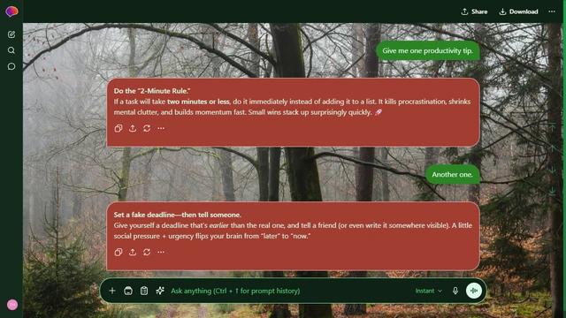 Rainlit Echo is a dark green ChatGPT theme with an image background.