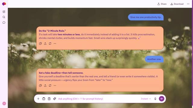 Rainlit Haze is a light fuchsia ChatGPT theme with an image background.