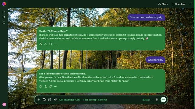 Serene Curl is a dark green ChatGPT theme with an image background.
