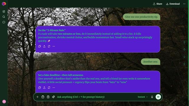Silent District is a dark green ChatGPT theme with an image background.